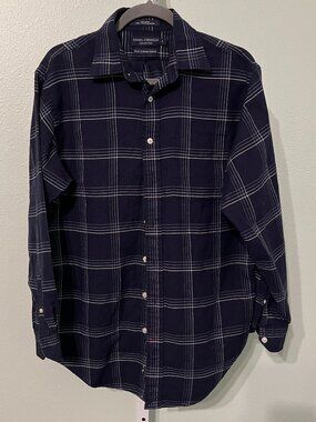 Daniel Cremieux Blue w Textured Grid Plaid 100% Cotton Long-Sleeve SZ Small